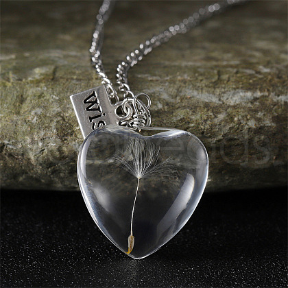 Clear Glass with Dandelion Inside Pendant Necklaces FS-WG96F40-03-1