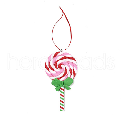 Christmas Lollipop Handmade Polymer Clay Pendant Decorations HJEW-P017-02F-1