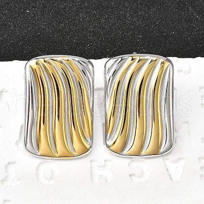 Rectangle 304 Stainless Steel Two Tone Stud Earrings EJEW-D308-10B-PG-1
