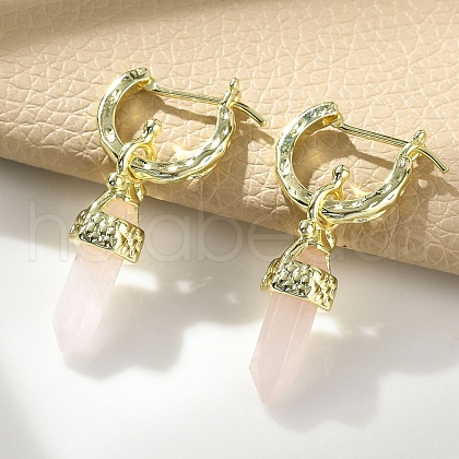 Natural Rose Quartz Hoop Earrings EJEW-P306-01G-07-1