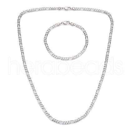 Brass Figaro Chain Necklaces and Bracelets Sets SJEW-N0039-01P-1