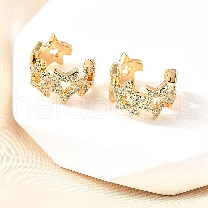 Brass Micro Pave Clear Cubic Zirconia Cuff Earrings EJEW-F370-02G-1