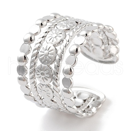 Non-Tarnish 304 Stainless Steel Flower Open Cuff Rings RJEW-K273-13P-1