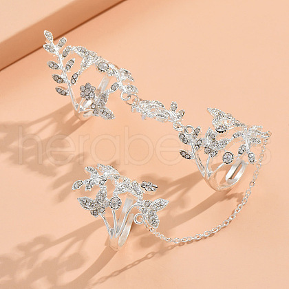 Leaf & Butterfly Alloy with Crystal Rhinestone Finger Rings FS-WGAD372-02-1