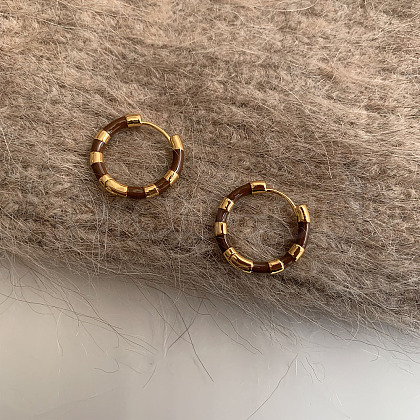 Brass Enamel Earrings EJEW-R024-01G-02-1
