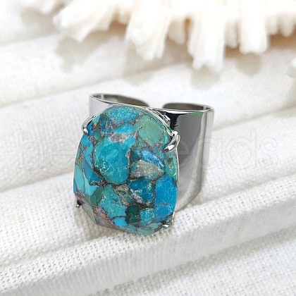 Oval Brass with Synthetic Turquoise Cuff Rings FS-WG8D200-03-1