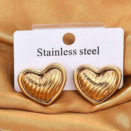304 Stainless Steel Two Tone Heart Stud Earrings EJEW-M073-09G-1