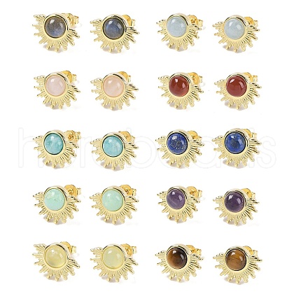 Natural Mixed Stone Stud Earrings EJEW-K288-01G-1