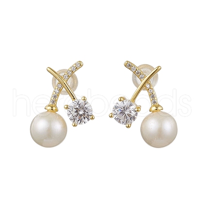 Mother's Day Jewellery Natural Pearl Ear Studs EJEW-P286-45G-1