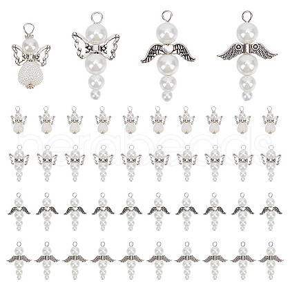 40Pcs 4 Styles Wing Alloy Pendants PALLOY-HY00034-1