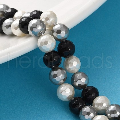 Faceted Round Shell Pearl Beads Strands BSHE-XCP0001-75-1