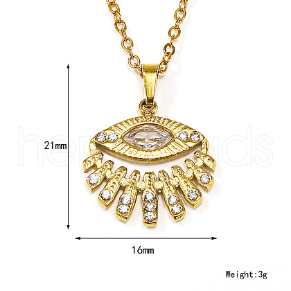 Retro Stainless Steel Clear Cubic Zirconia Eye Pendant Cable Chain Necklaces for Women MU9051-3-1