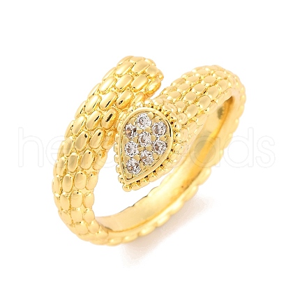 Teardrop Brass Micro Pave Clear Cubic Zirconia Open Cuff Rings RJEW-U009-06G-1