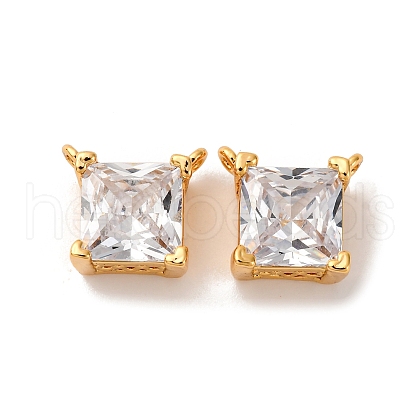 Brass Pave Clear Cubic Zirconia Square Charms KK-K382-49G-1