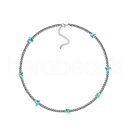 Western Style Synthetic Turquoise Round Beaded Necklaces for Navajo Men and Women MO2415-2-1
