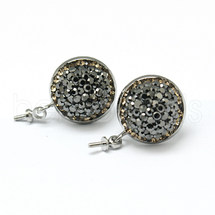 Flat Round Platinum Plated Brass Rhinestone Stud Earring Findings X-MAK-M024-02-1
