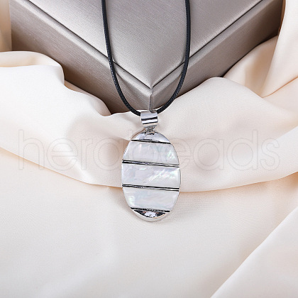 Oval Alloy Pave Natural White Shell Pendant Necklaces FS-WGA0329-03-1