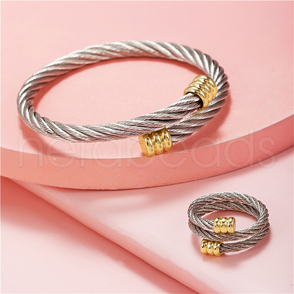 Stainless Steel Wire Twist Bangles & Cuff Rings Sets FS-WG3AC7D-01-1