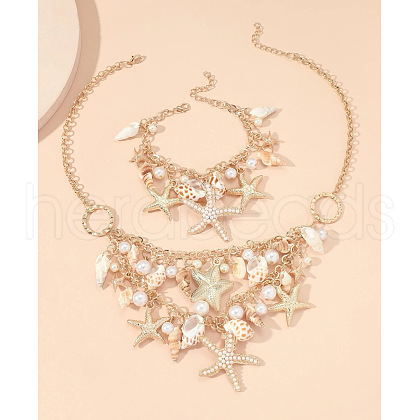 Alloy & Natural Shell & Plastic Pearl Pendant Necklaces & Bracelets Sets FS-WG6B6AD-01-1