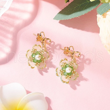 Flower Handmade Glass Seed Beads Dangle Stud Earrings EJEW-MZ00471-03-1