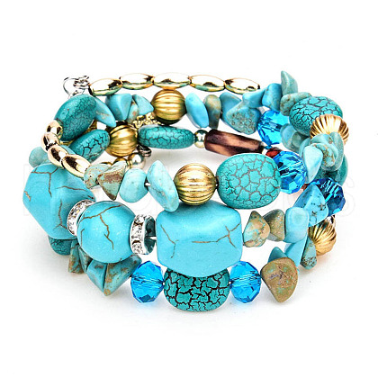 Alloy & Resin Beads Three Loops Wrap Style Bracelet BOHO-PW0001-044I-1