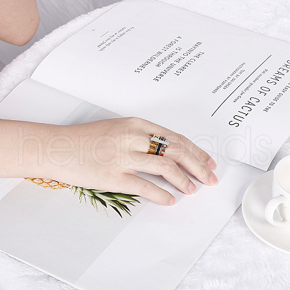 Roman Numerals 304 Stainless Steel & Crystal Rhinestone & Natural Shell Finger Rings FS-WGD9A22-38-1