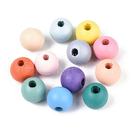 Spray Painted Natural Schima Wood Beads WOOD-N018-05-1