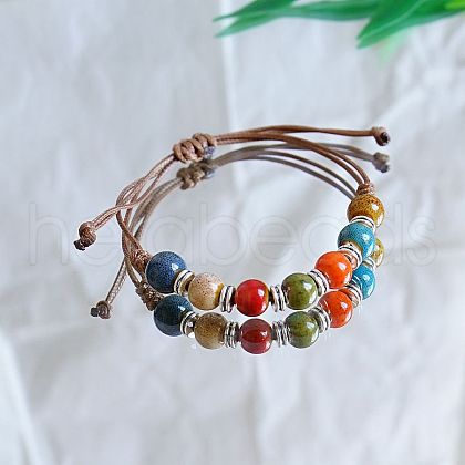 Round Ceramic Beads Braided Bead Bracelets FS-WGBFE2E-12-1