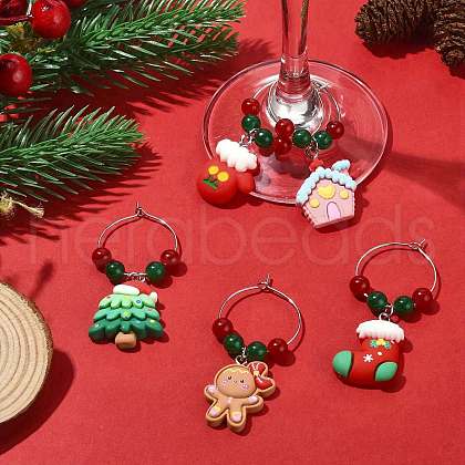 Christmas Dyed Malaysia Jade Bead Wine Glass Charms AJEW-JO00193-S-1