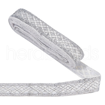 Polyester Rhombus Embroidery Lace Trim OCOR-WH0090-83B-1