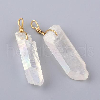 Electroplate Natural Quartz Crystal Pendants G-Q481-74C-1