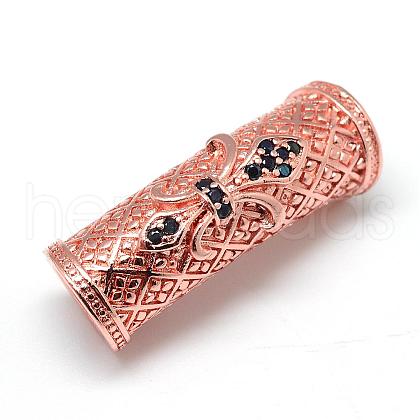 Rack Plating Brass Micro Pave Cubic Zirconia Beads ZIRC-S052-002RG-1