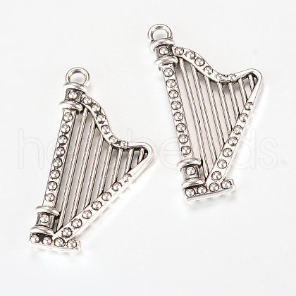 Tibetan Style Alloy Harp Pendants TIBEP-R346-10AS-RS-1