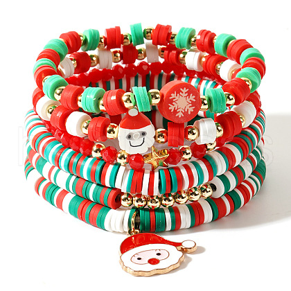Pearl Clay Heishi Beaded Stretch Bracelets BQ7827-1-1