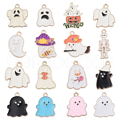 15Pcs 15 Styles Halloween Alloy Enamel Pendants FIND-YW0006-06-1