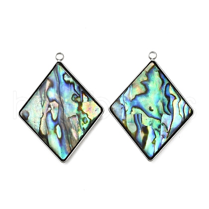 304 Stainless Steel Pave Natural Paua Shell Pendants X-STAS-Z125-01D-P-1