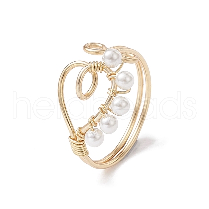 Copper Wire Wrapped Natural Cultured Freshwater Pearl Open Ring RJEW-JR00634-1