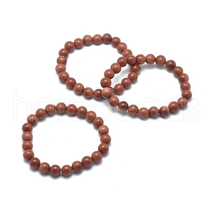 Synthetic Goldstone Beads Stretch Bracelets BJEW-G617-01B-01-1