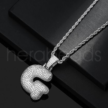 Brass Micro Pave Clear Cubic Zirconia Chunky Initial Pendant Necklaces WG24EA8-07-1