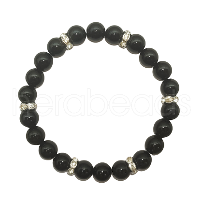 Natural Obsidian Round Beaded Stretch Bracelets for Women Men IS6879-6-1