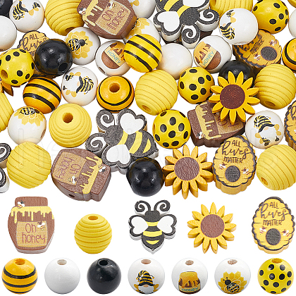SOFPLATE 12 Styles Painted Natural Wood Beads WOOD-SP0001-05-1
