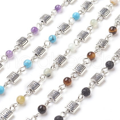 Handmade Natural & Synthetic Mixed Stone Beaded Chains AJEW-JB00446-1