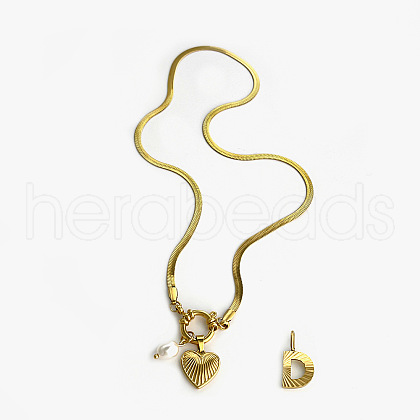 304 Stainless Steel Letter and Heart Pendant Necklaces for Women FS-WG694DF-04-1