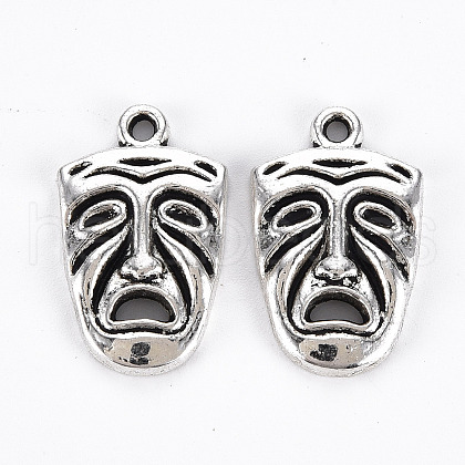 Tibetan Style Alloy Frowning Face Pendants TIBEP-N008-067AS-RS-1