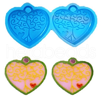 Heart with Tree of Life Pendant Silicone Molds DIY-I088-04-1