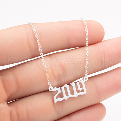 2019 Birth Year Number 201 Stainless Steel Pendant Cable Chain Necklaces FS-WGB5F08-67-1