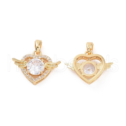 Brass Micro Pave Clear Cubic Zirconia Pendants KK-E068-VC447-1