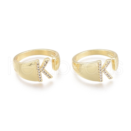 Brass Micro Pave Clear Cubic Zirconia Cuff Rings X-RJEW-F103-13K-G-1