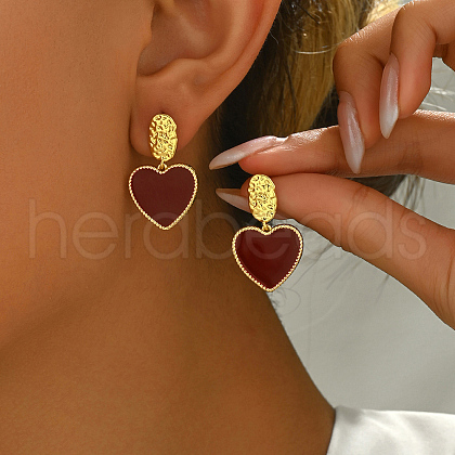 Vintage Brass Heart Dangle Stud Earrings ZK1523-1