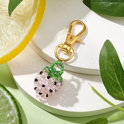 Glass Seed Beaded Strawberry Pendant Decoration HJEW-MZ00160-02-1
